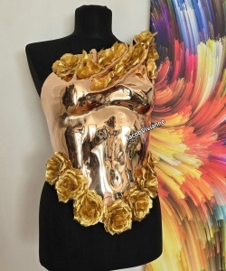 Corset auriu oglinda plastic cu flori - Img 2