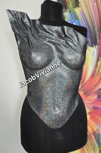 Corset Cyber argintiu plastic tip glitter iridescent