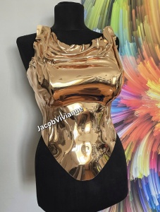 Corset Cyber Cynta - Corset m auriu plastic oglinda - bust voluminos/implanturi - Img 1