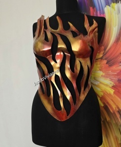 Corset Cyber Flame - corset plastic auriu cu rosu - Img 2