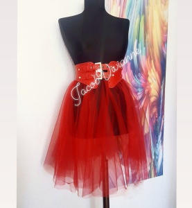 Fusta scurta tulle cu brau piele naturala