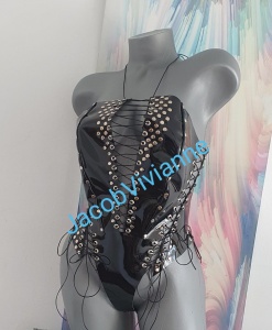 Set Corset cu capse si chilot piele naturala