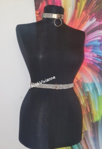 Set curea si choker piele naturala glitter