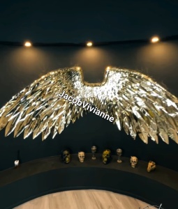 Aripi inger decor perete din piele aurie