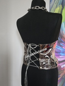 Corset Cyber - Corset scurt argintiu oglinda - Img 4