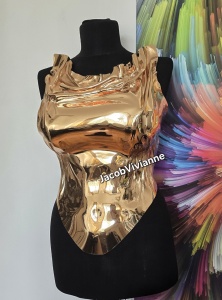 Corset Cyber Cynta - Corset m auriu plastic oglinda - bust voluminos/implanturi - Img 4