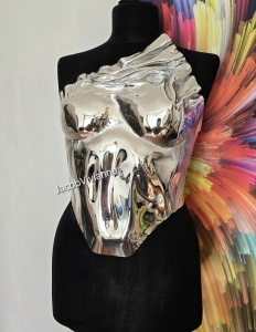Corset Cyber Malthy- Corset plastic argintiu oglinda - Img 2