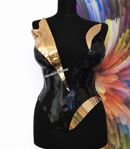 Corset plastic negru cu detalii aurii- bust voluminos - Img 3