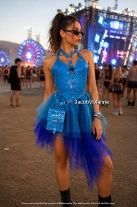 Fusta festival tulle albastru cu mov