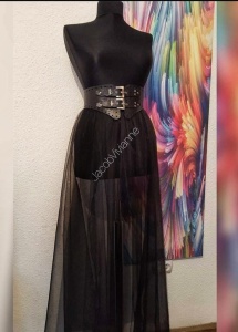Fusta lunga tulle cu brau piele naturala - Img 3