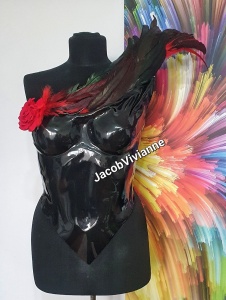 Corset Cyber Feather - Corset plastic negru cu pene naturala - Img 1