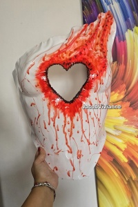 Corset Cyber HEART - Corset alb plastic inima cu finisat rosu - Img 4