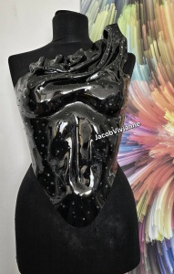 Corset Cyber Wattha - Corset negru plastic picături apă - Img 1
