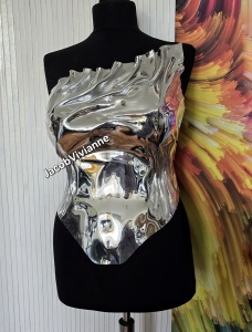 Corset Cyber Yharam - Corset plastic argintiu tip oglinda - bust voluminos - Img 2