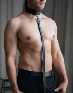 Choker piele naturala cu lesa dubla - Img 1