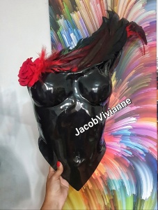 Corset Cyber Feather - Corset plastic negru cu pene naturala - Img 2
