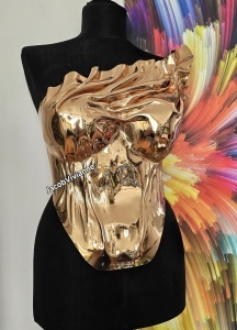 Corset Cyber Fethha - Corset auriu plastic oglinda - bust voluminos/implanturi - Img 1
