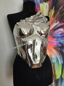 Corset Cyber Malthy- Corset plastic argintiu oglinda - Img 4