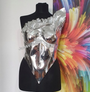 Corset Cyber Tashiko - Corset argintiu plastic tip oglinda - Img 2