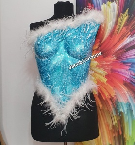 Corset Cyber Xthyna - Corset plastic albastru cu pene strut - Img 2