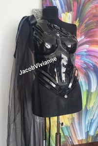 Corset Cyber Yrish - Corset plastic negru cu tulle detasabil - Img 3