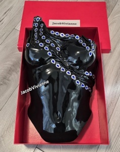 Corset negru plastic cu cristale albastre - Img 4