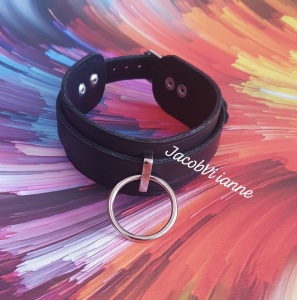 Choker piele naturala cusut dublu cu lesa - Img 3