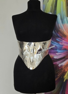 Corset Cyber - Corset scurt argintiu oglinda - Img 3