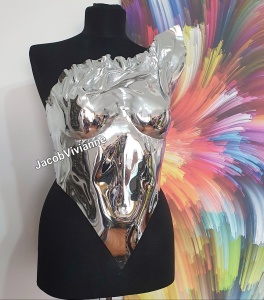 Corset Cyber Tashiko - Corset argintiu plastic tip oglinda - Img 6