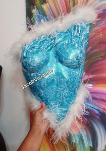 Corset Cyber Xthyna - Corset plastic albastru cu pene strut - Img 3