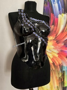 Corset negru plastic cu cristale albastre - Img 3