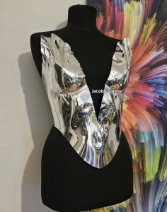 Corset plastic argintiu oglinda decupat in V