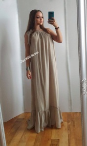 Rochie bej din IN pe un umar vaporoasa si lunga de vara - Img 5