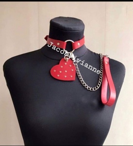 Choker cu inima si lesa piele naturala - Img 1