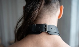 Choker piele naturala cu lesa dubla - Img 2