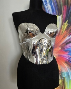 Corset argintiu plastic oglinda decupat
