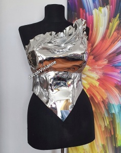 Corset Cyber Ajrham - Corset argintiu plastic tip oglinda - bust voluminos - Img 2