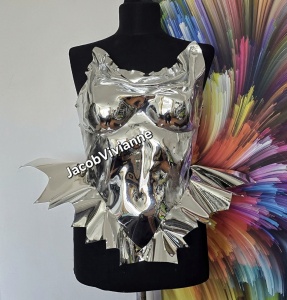 Corset Cyber argintiu- Corset din plastic argintiu cu cristale - Img 2