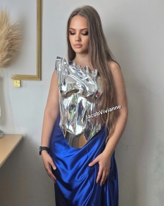 Corset Cyber Levho - Corset argintiu plastic tip oglinda - Img 1