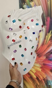 Corset plastic alb cu cristale colorate - Img 6