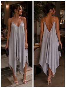 Rochie cu lant asimetrica imitatie matase naturala