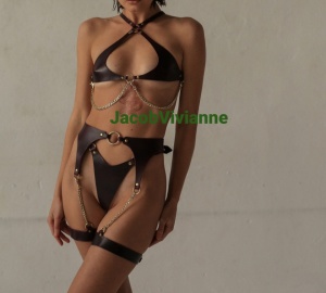Set sutien minimalist, chilot si ham picior piele naturala - Img 5