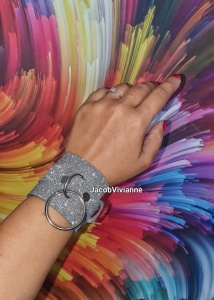 Bratara inel piele naturala glitter