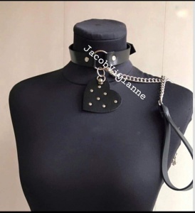 Choker cu inima si lesa piele naturala - Img 2