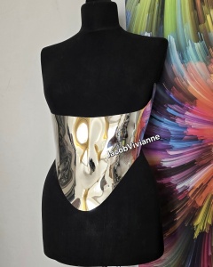 Corset Cyber - Corset scurt argintiu oglinda - Img 2