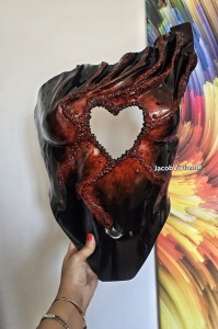 Corset Cyber HEART - Corset inima plastic negru cu finisaj rosu - Img 3