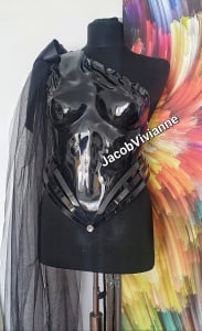 Corset Cyber Yrish - Corset plastic negru cu tulle detasabil - Img 6