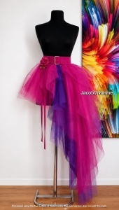 Fusta festival tulle roz cu mov accesorizata trandafir