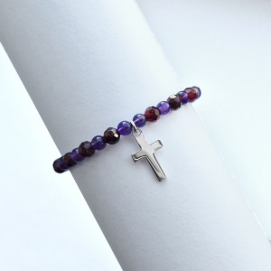 Bratara cu ametist si granat + cruciulita din argint 925 - Img 4