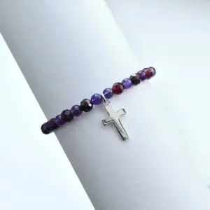 Bratara cu ametist si granat + cruciulita din argint 925 - Img 4